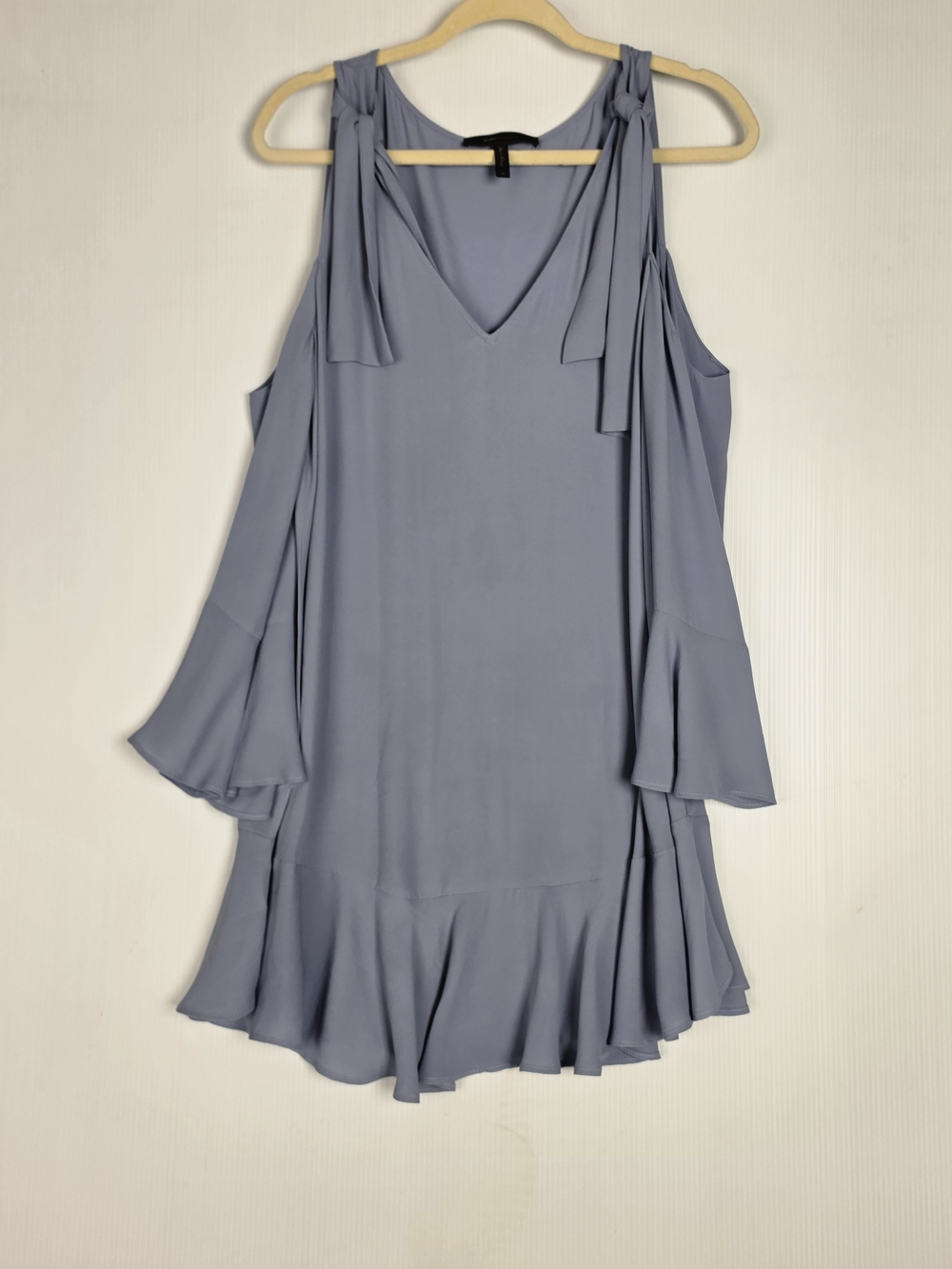 BCBGMaxAzria Dusty Blue Cold-Shoulder Ruffle Mini Dress